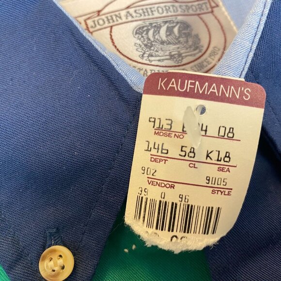 NWT John Ashford Mens Shirt Large Short Sleeve Y2K Deadstock Blue Colorblock - Picture 5 of 7